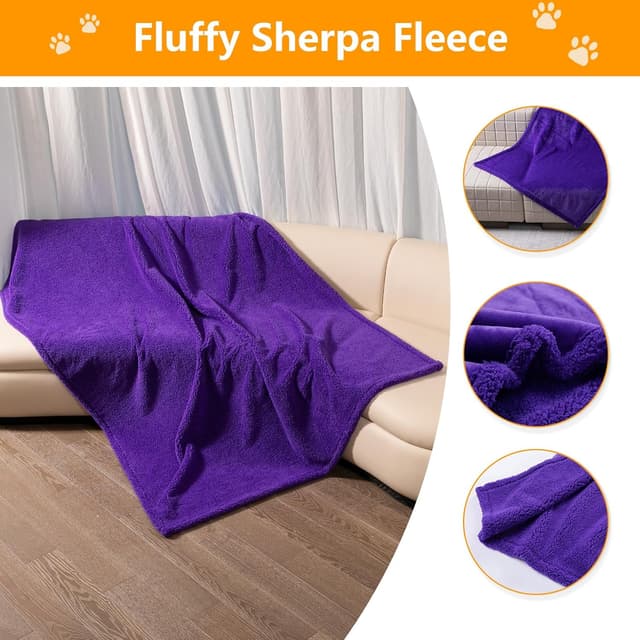 Detalle 1 de Maidewow Waterproof Dog Blanket in Purple – reversible leakproof pet throw for couch, bed and travel (XL)