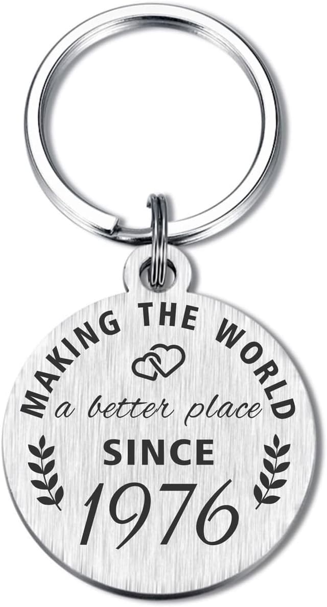 Detalle de ABBNT 50th Birthday Keychain for 1976 Birthdays – Stainless Steel Laser Engraved Keepsake Pendant