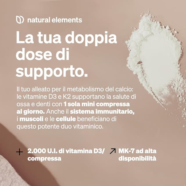 Detalle de natural elements Vitamina D3 + K2 (MK-7 all-trans) con vitamina D3 2.000 U.I., 240 compresse