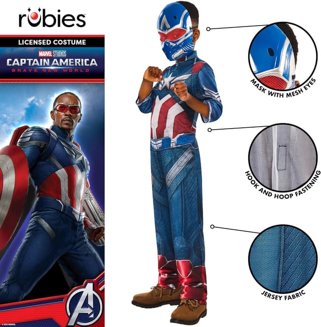 Detalle de Rubies Official Brave World Captain America Kinderkostüm (Steve Rogers) ab 5 Jahren