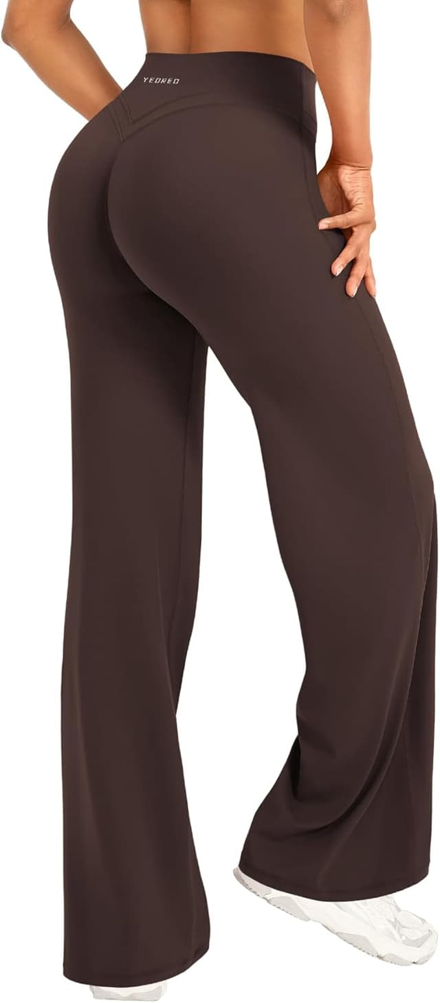 Detalle de YEOREO Straight Leggings für Damen mit hoher Taille, nahtlos & blickdicht für Gym, Yoga und Alltag