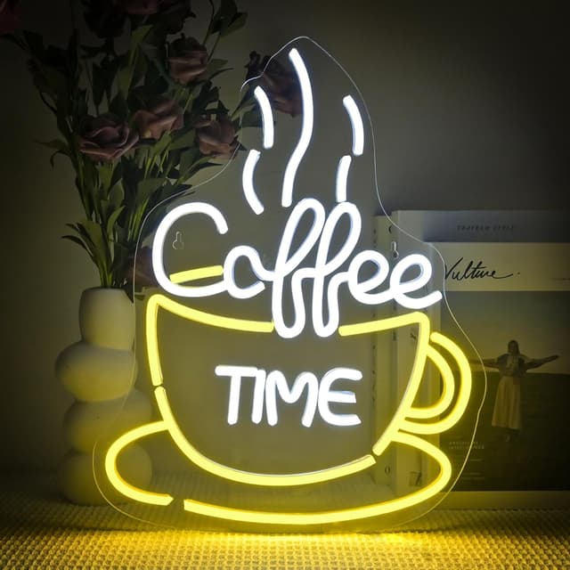 Detalle de SIGNSHIP „Coffee Time“ Neon-Schild mit LED-Lichtstreifen für Wanddeko im Café