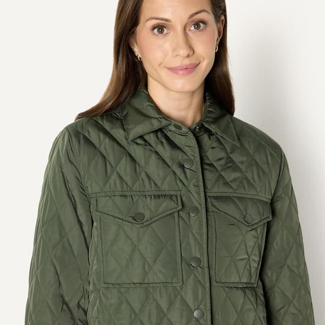 Detalle de Amazon Essentials Damen Lange Steppjacke Relaxed-Fit mit Druckknöpfen