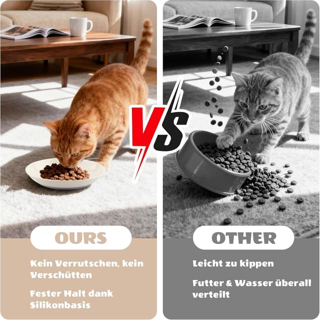 Detalle de Katzennapf Keramik-Set „Katzennapf Keramik 2er“- rutschfeste Futternäpfe mit Silikonbasis und 2 Spielbällen, weiß