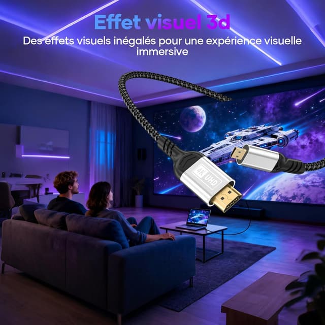 Detalle 1 de woednx Micro HDMI vers HDMI 3 m 4K60