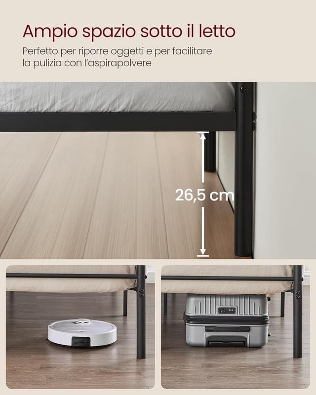 Detalle de VASAGLE Struttura letto matrimoniale a doghe in metallo RMB060B01 (120 x 190 cm), nero inchiostro