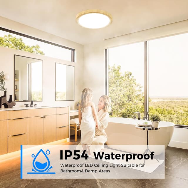 Detalle de Peasur LED-Deckenlampe flach 5-Farbtemperaturen (3000–6500 K), IP54, 18 W, rund