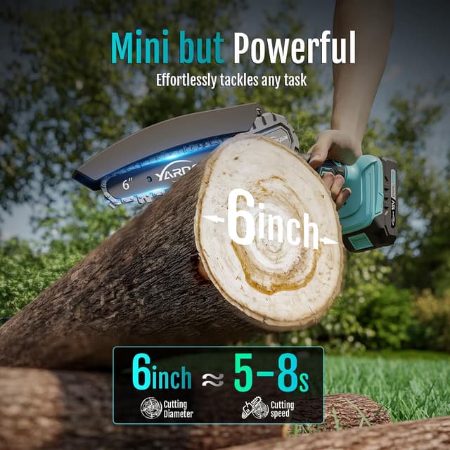 Detalle de YARDCARE Mini Motosega a Batteria da 6 pollici con pompetta olio e doppio blocco di sicurezza
