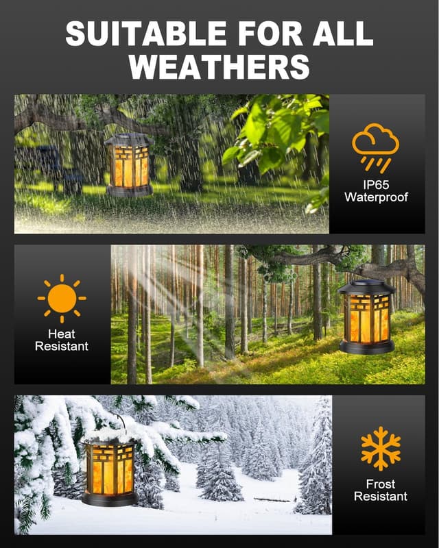 Detalle de KALAHOL 2-Pack Solar Lanterns Outdoor Garden – Hanging LED flame effect, IP65 waterproof (Grid style)