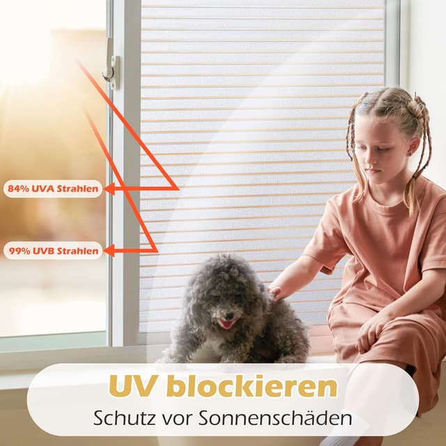 Detalle de rabbitgoo Fensterfolie Streifen Sichtschutzfolie selbstklebend Milchglasfolie 44,5 x 150 cm – Anti-UV