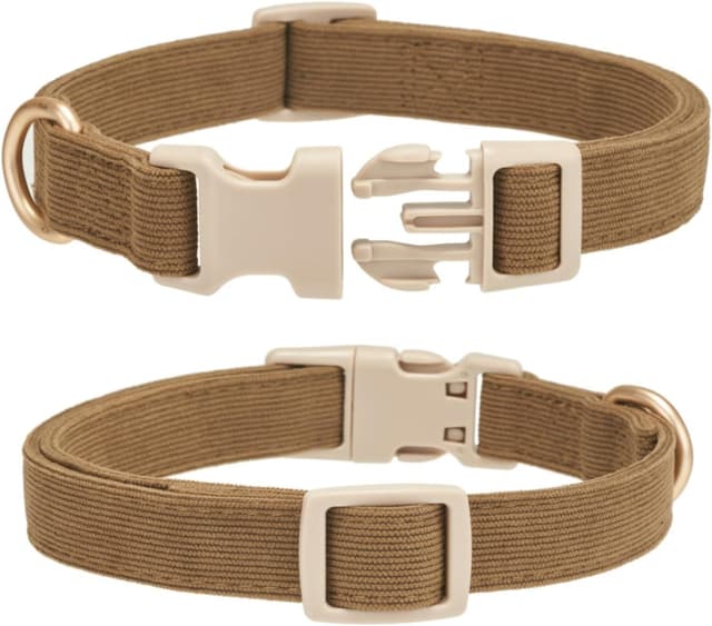 Detalle de YUDOTE soft corduroy dog collar with plastic clip (adjustable size L), brown