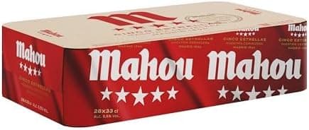 Detalle de Mahou 5 Estrellas, Pack 28 Latas 33 cl 🍺 Cerveza Dorada