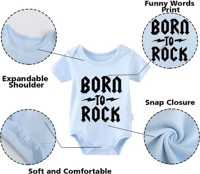Thumbnail 1 de culbutomind Baby-Zwillinge Strampler „Born To Rock“ – kurze Ärmel, mit Hut, 100% Baumwolle