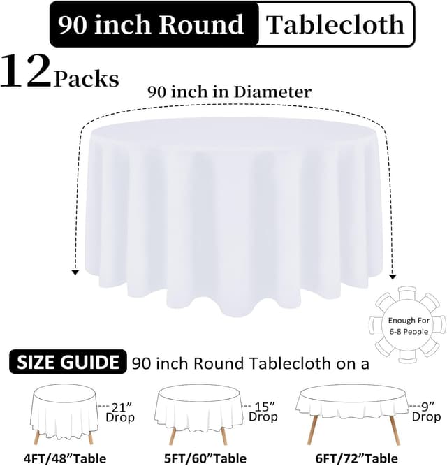 Detalle de Heneger 12-Pack White 90-Inch Round Tablecloths (Stain & Wrinkle Resistant Polyester)