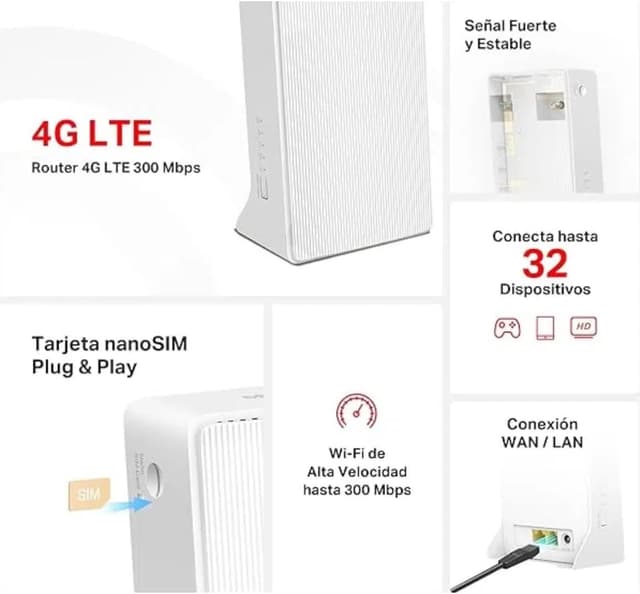 Detalle de Mercusys MB110-4G Router 4G LTE CAT4, 300 Mbps