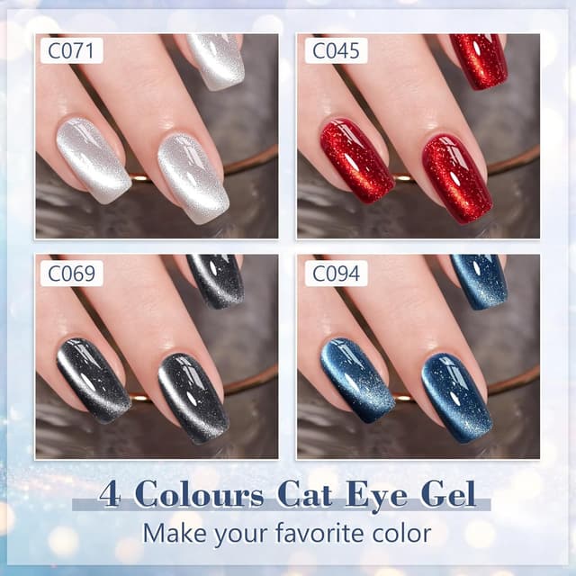 Detalle de Shining She UV Cat-Eye Nagellack Set (4 Farben, 9D Holographic) – Katzenaugen mit Magnet-Effekt, 8 ml