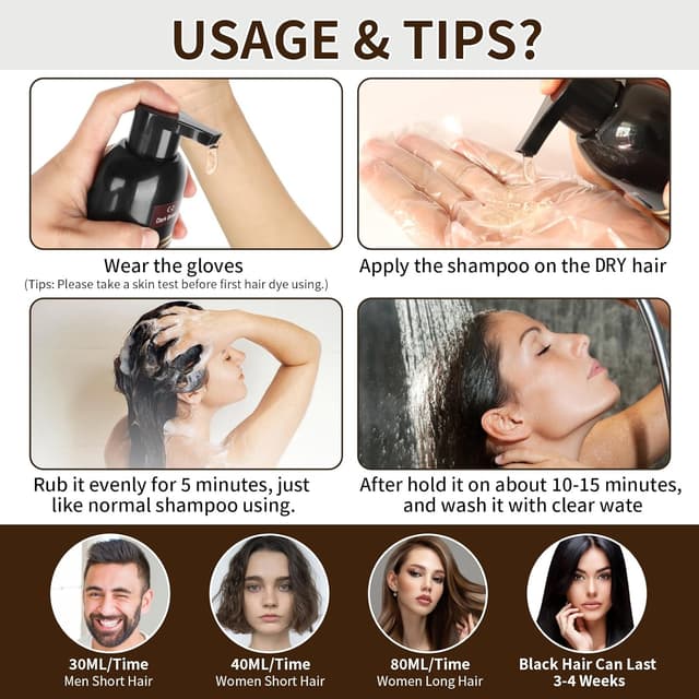 Detalle de Dunkle Kaffeefarbe Hair Dye Shampoo 3in1 – Haarfärbeshampoo für graues Haar (500 ml)