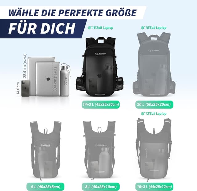 Detalle de SASMO Fahrradrucksack 14+3 l mit Thermofach, Helmnetz und Regenschutz