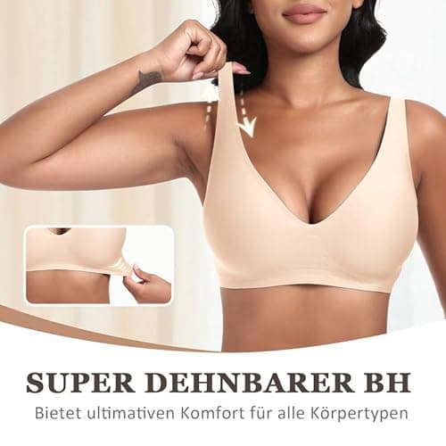Detalle de Jiuday Tiefer-V Push-up BH ohne Bügel – nahtloser Soft-BH für starken Halt bei großen Brüsten