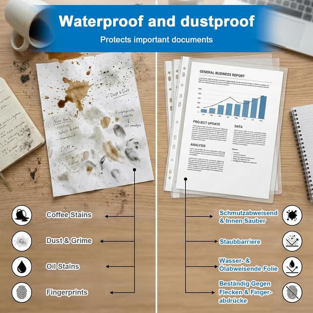 Detalle de Noa Home Deco 100 pochette plastique A4 transparente à 11 trous pour classeurs (PP)