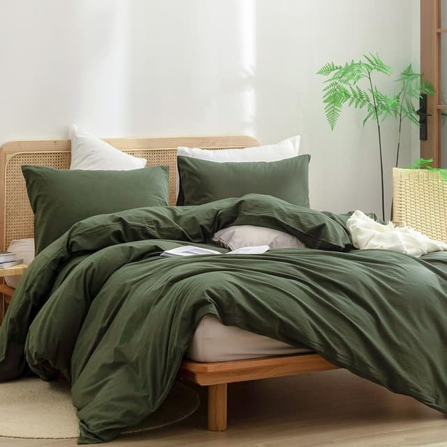 Thumbnail 3 de BESTOUCH 100% cotton duvet cover set, olive green queen