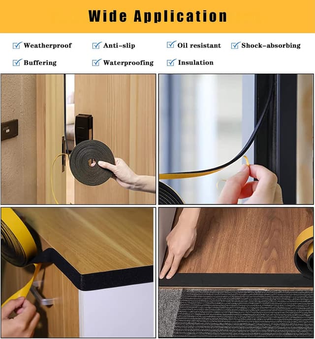 Detalle 2 de Dichtungsband selbstklebend 9 mm (B) x 3 mm (D) / 10 m (L) für Fenster & Tür – Schaumstoff-Dichtstreifen schwarz