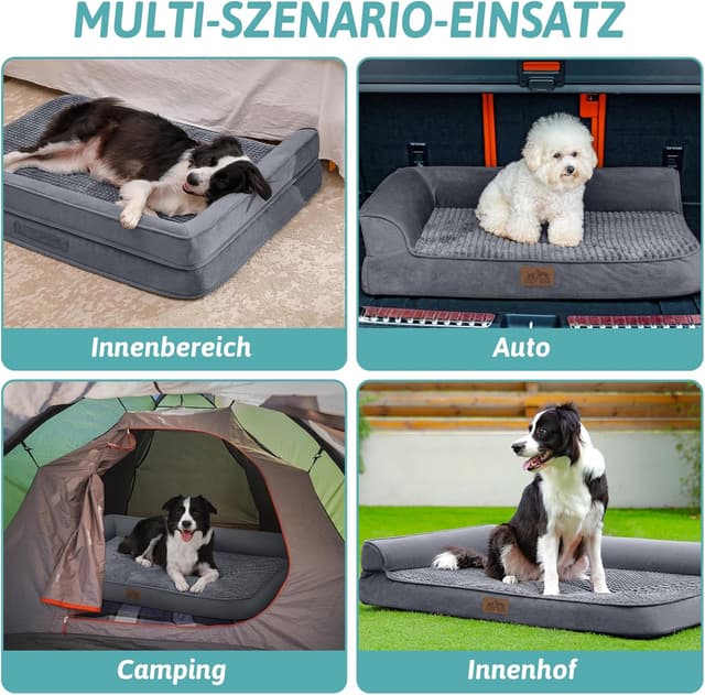 Detalle 2 de COZY KISS Orthopedic Dog Bed for Large Dogs (L Shape) – Waterproof Cover, Anti-Slip, Washable – Grey, 107x76x19cm