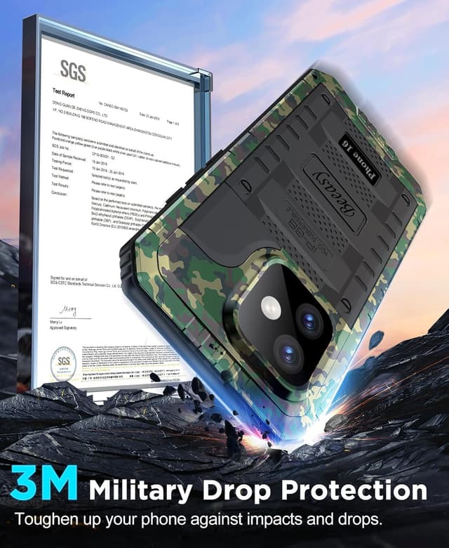 Detalle de Beeasy Robust Series Waterproof iPhone 16 Case (Camo) — heavy duty full-body protection with built-in screen cover