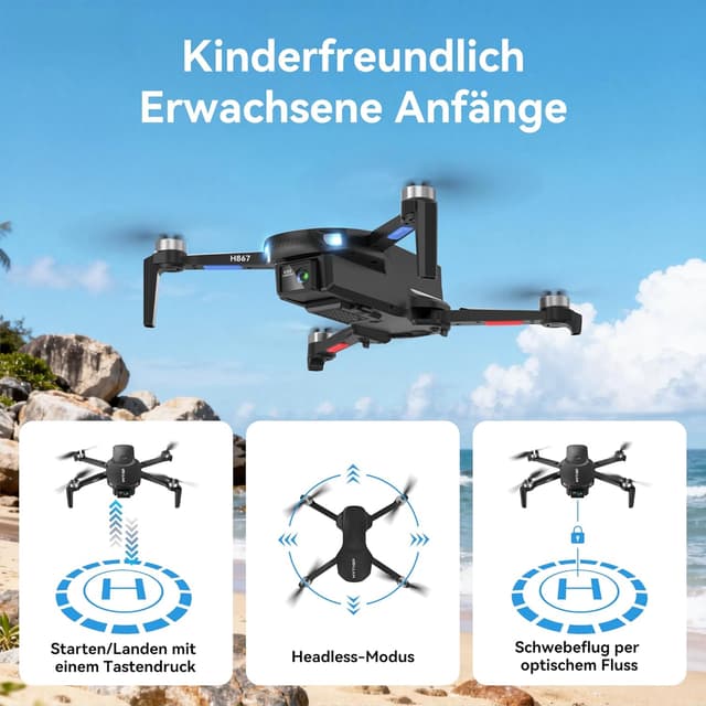 Detalle 2 de H867 Drohne mit Kamera 4K – faltbarer Quadrocopter für Einsteiger (bis 36 Minuten, 2 Akkus)