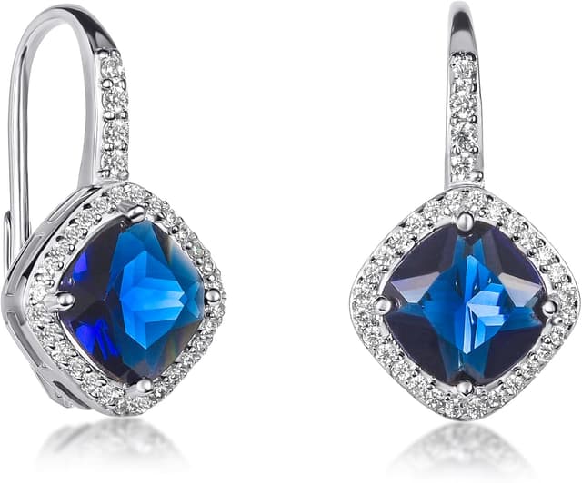 Detalle de Diamond Treats boucles d’oreilles pendantes en argent 925 taille coussin avec pierres bleues