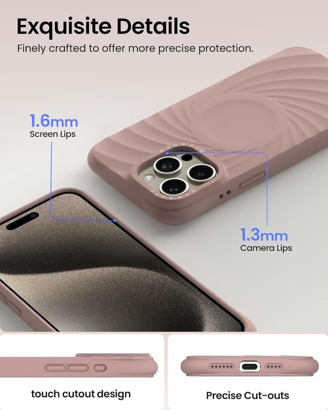 Detalle de ORNARTO Vortuxe Liquid Silicone Case for iPhone 15 Pro Max (6.7") — MagSafe Compatible Drop Protection, Latte