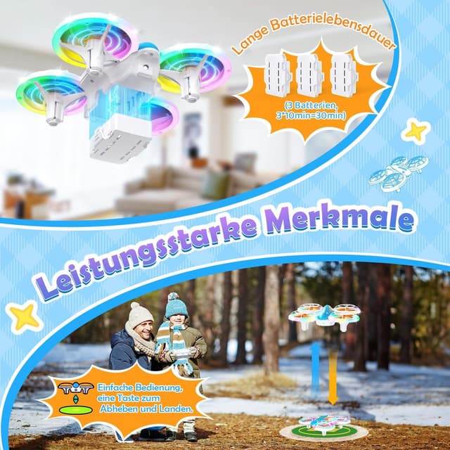 Detalle de Zookao Mini Drohne für Kinder ab 6 Jahren mit LED-Lichtern und 360°-Flips