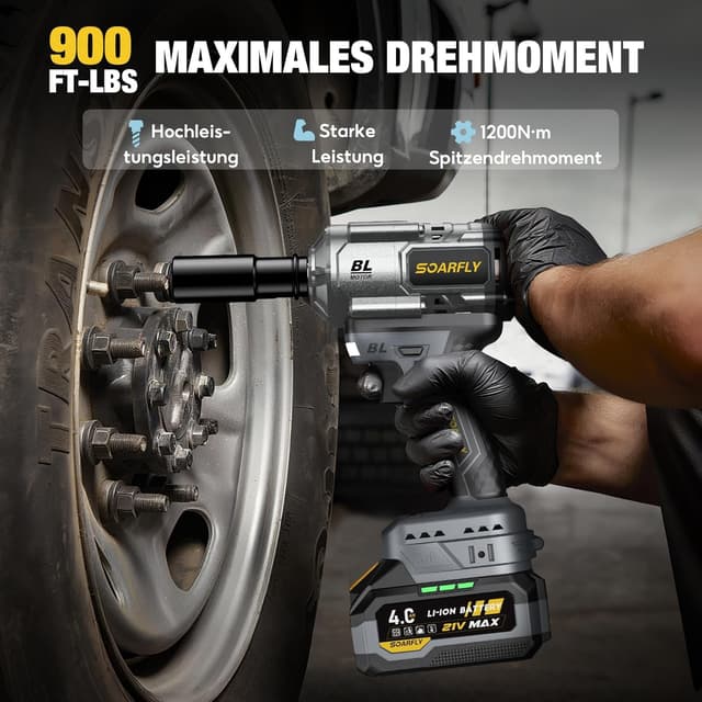 Detalle de SoarFly Akku-Schlagschrauber mit 1/2-Zoll-Antrieb und 1.200 Nm Drehmoment – Set mit 2× 4,0 Ah Akkus