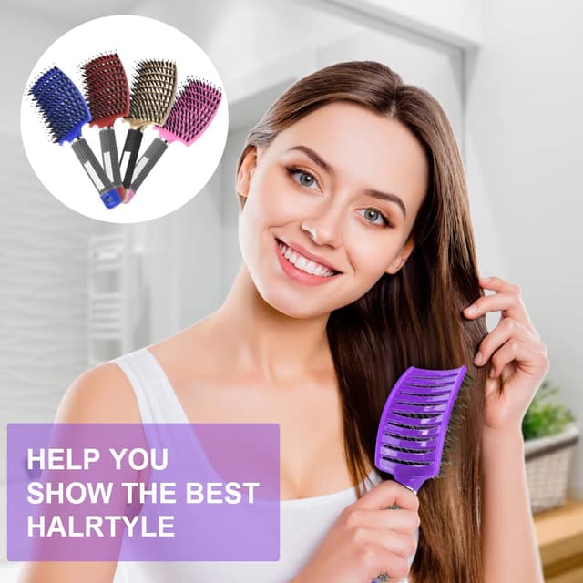 Thumbnail 6 de URAQT Haarbürste mit Wildschweinborsten & Nylon – Profi-Entwirrbürste mit Griff (lila)