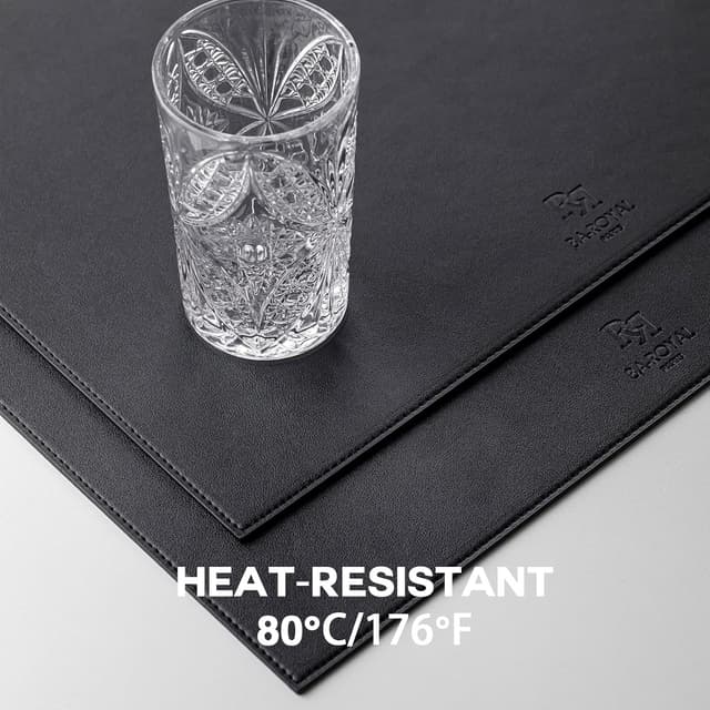 Detalle 1 de Baroyal Faux Leather Placemats Set of 12 (Vinyl, Washable & Wipeable) for Kitchen & Dining Tables in Black