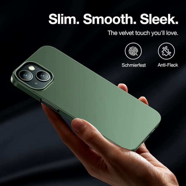 Detalle de TORRAS Slim Fit Compatible for iPhone 13 mini Case (5.4-inch) — Alpine Green, paper-thin anti-scratch cover