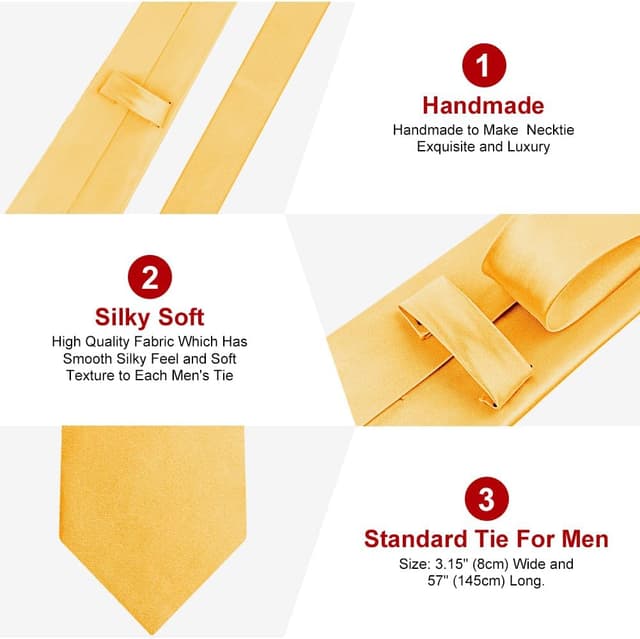Detalle de URAQT Corbata Hombre clásica ✨, 8cm, amarilla dorada