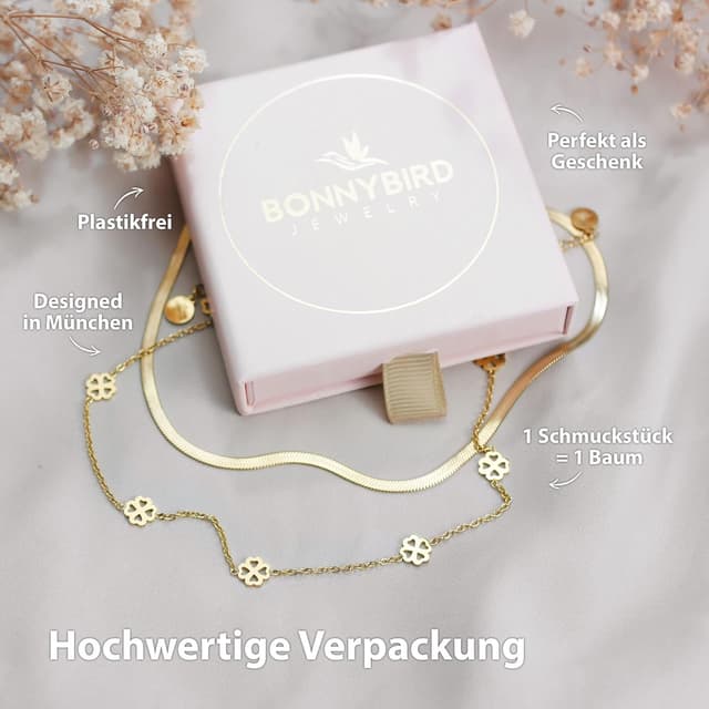 Detalle de BONNYBIRD Wasserfeste Edelstahl-Halskette „BonnyBliss“ in Silber, Gold & Roségold – 38 bis 44 cm