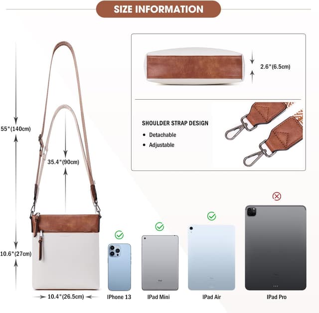 Detalle de Roulens Trendy Crossbody Bag for Women – lightweight medium vegan leather purse with adjustable wide strap