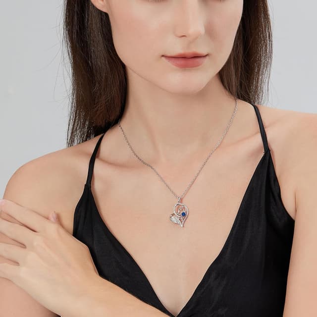 Detalle de jiamiaoi 18K Weißgold-plattierte Herz-Kette mit 925 Silberkette und Geburtsstein (31 × 24 mm) – Halskette für Damen