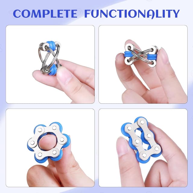 Detalle de 8-Piece Sensory Fidget Toys Pack (Flippy Roller Chains, Bike Chain Fidgets, Mesh Marbles & Acupressure Rings) for Stress Relief