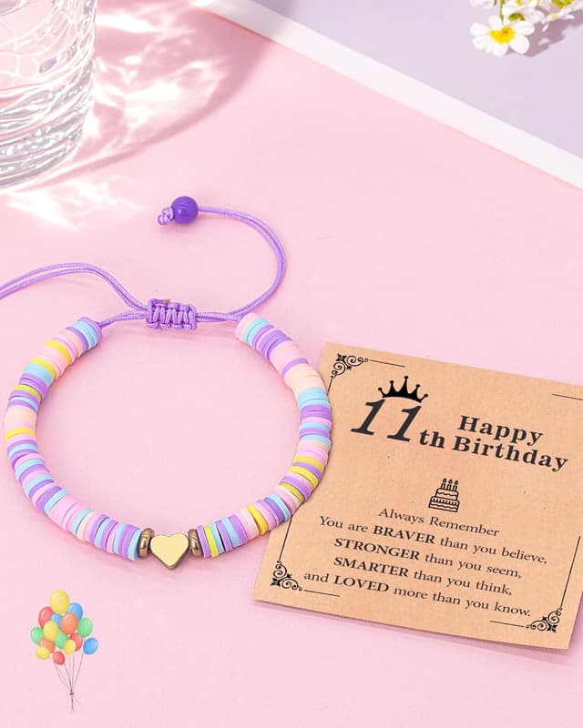 Detalle 2 de TOLOWOBK heart clay bead bracelet gift for girls aged 6–16 (with inspirational quote card)