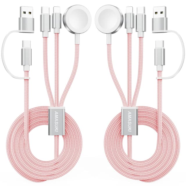 Detalle de Amasuki Rosa 2er-Set 3-in-2 USB‑C Kabel zum Laden für iWatch & iPhone (Outdoor/Travel)
