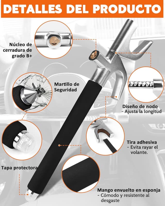 Detalle 2 de Tevlaphee Antirrobo Coche Bloqueo Volante Universal