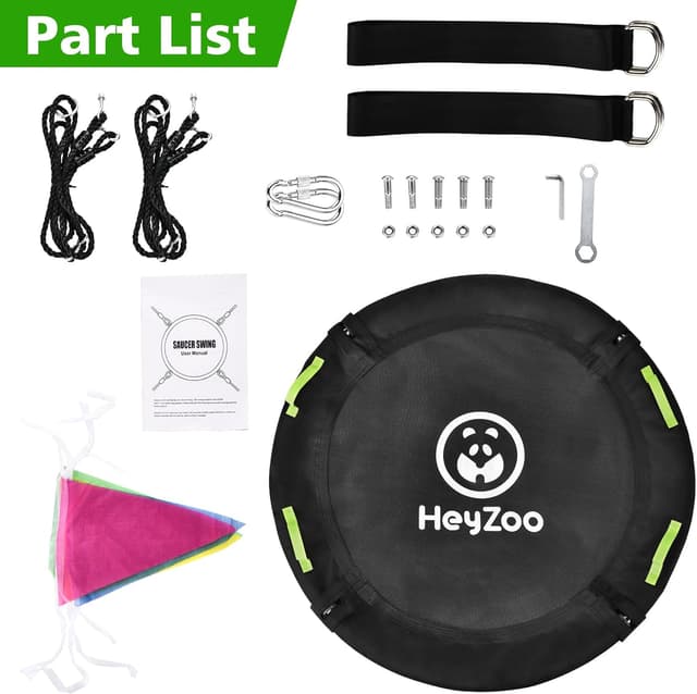 Detalle 2 de HeyZoo 48-inch Tree Swing with Larger Saucer Seat, 900 lb Capacity, Adjustable Hanging Straps (Black)