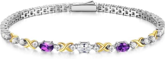 Detalle de FANCIME Silber Tennisarmband für Damen mit doppeltem Geburtsstein (925 Sterling Silber) – Länge 18,7 cm