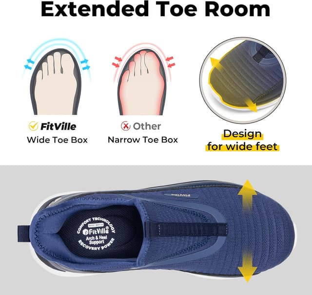 Detalle 2 de FitVille Men’s Wide Fit Slip-On Trainers (Extra Wide) with High Rebound cushioning