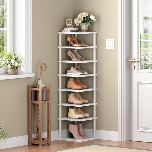 Detalle 2 de HOOBRO EWW22XJ01 scarpiera autoportante angolare a 8 livelli in stile vintage, bianco