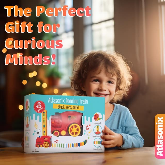 Detalle de Atlasonix Domino Train for Kids — Automatic Domino Laying Toy Set (Montessori STEM)