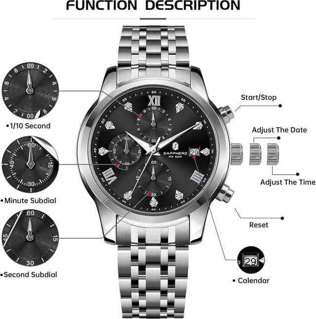 Thumbnail 4 de SAPPHERO orologio rotondo 30M impermeabile